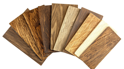 Set of oak wood samples, showcasing the grain patterns from classic golden to dark stained oak, ideal for furniture and flooring,