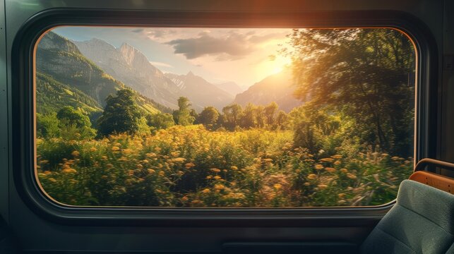 nature lanscape point of view from train window. vacation travel concept background