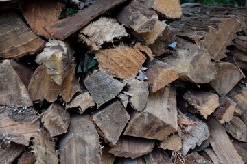 A pile of stacked firewood