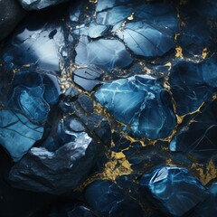 a blue rock with a yellow and brown pattern on it