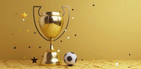 Soccer Ball, Trophy, and Confetti Celebration