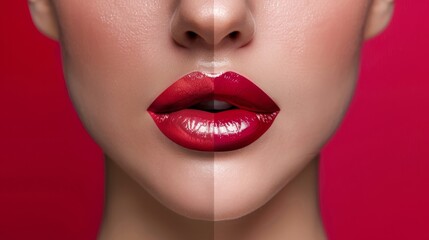Obraz premium woman with red lips, lipstick exhibition concept generative ai