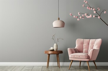 Living Room With a Pink Chair and Table