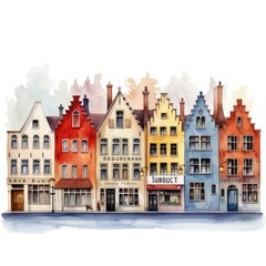 Fototapeta premium a painting of a city with a bridge over the water