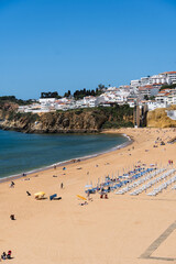 Praia do Peneco beach, Albufeira, Algarve, Portugal. Praia dos Pescadores beach. Fishermen, sunny...