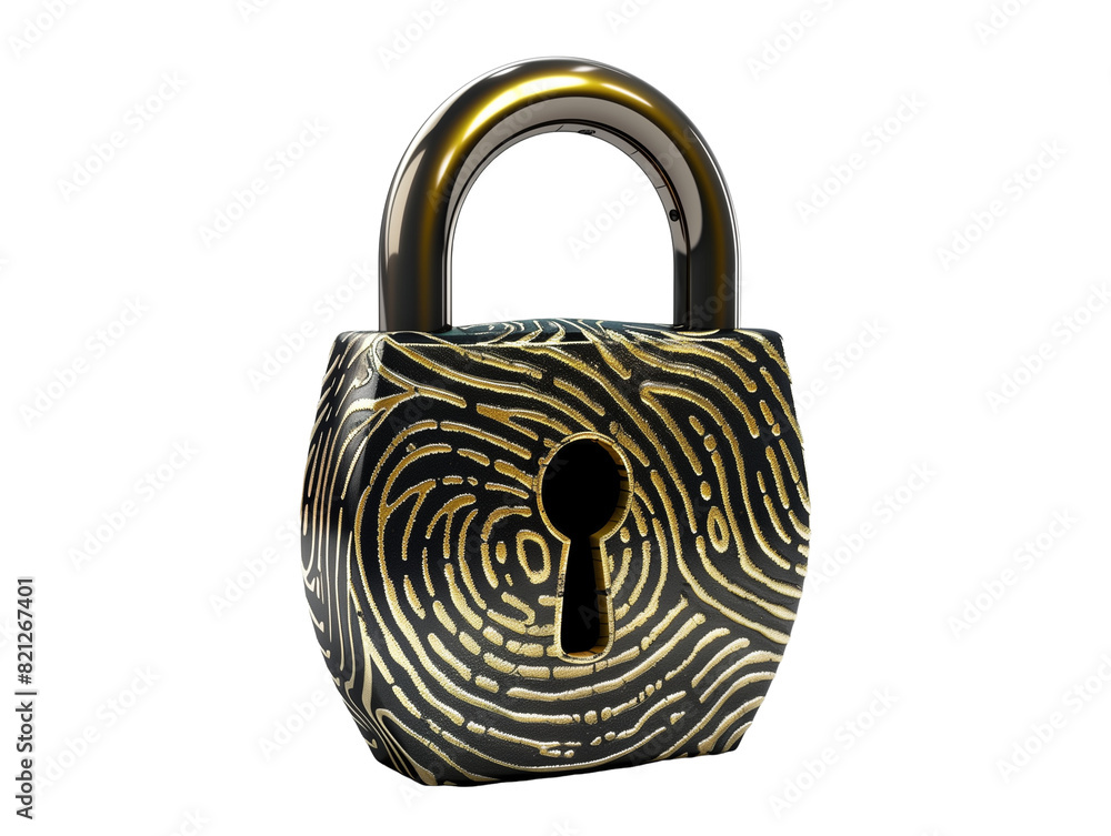 Poster secure padlock in black and gold, password protection, identification through advanced technology en