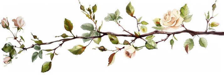 Botanical Illustration of Twigs and Roses on White Background for Floral Designs Generative AI