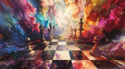 Color Burst Chess Game - Vibrant Abstract Digital Artwork