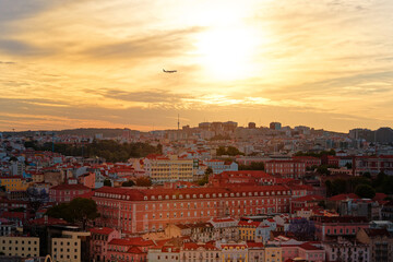 Fototapeta premium Beautiful sunset over Lisbon, Portugal. View from Alfama district.