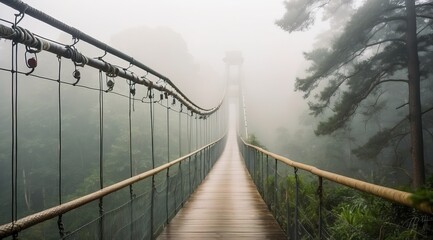 Obraz premium Suspension bridge over a misty forest