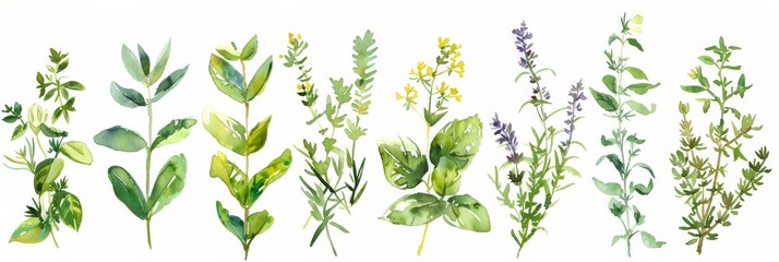 Fragrant Herbs Watercolor Illustration for Health and Wellness Generative AI