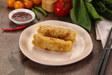 Vietnamese stuffed spring roll served sauce