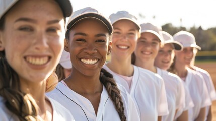 Empowered Women's Baseball Team Celebrating Diversity and Confidence in Sports Uniforms