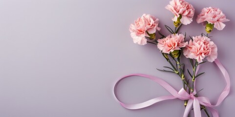 Pink Carnations Bouquet Tied With Ribbon