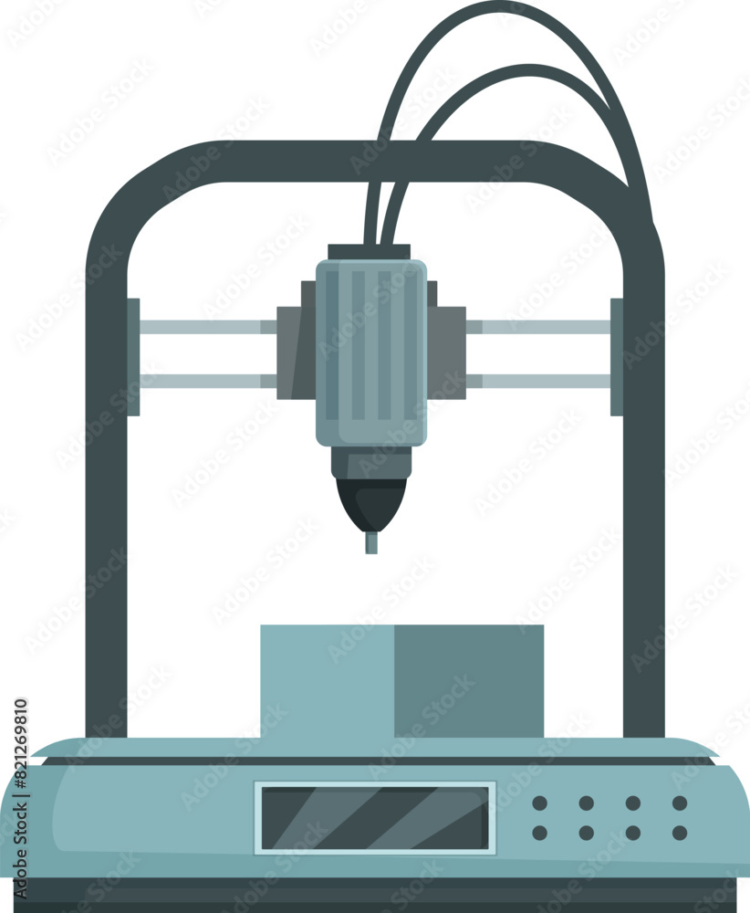 Poster digital illustration of a 3d printer in the process of creating an object