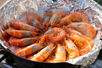 View of the shrimps in the pot