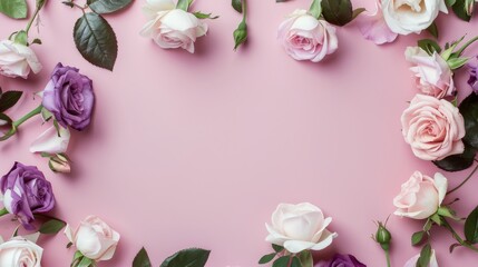 Pink Background With White and Purple Flowers