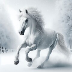 Naklejka premium White horse on white background 