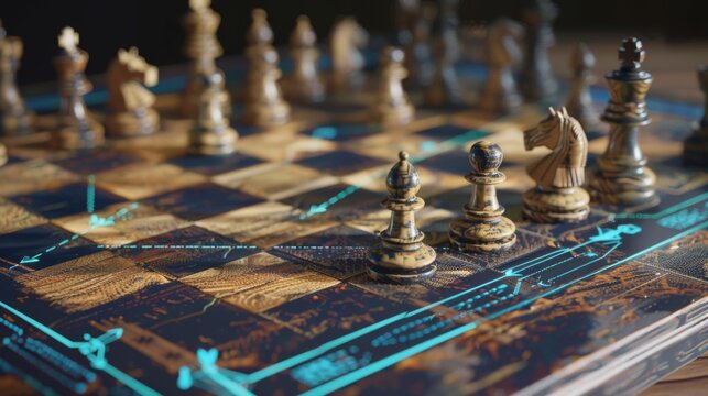 Educational Chess Strategy with Arrows and Annotations on a Virtual Board - Powered by Adobe