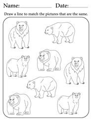 Bear Puzzle. Printable Activity Page for Kids. Educational Resources for School for Kids. Kids Activity Worksheet. Match Similar Shapes