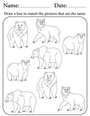 Bear Puzzle. Printable Activity Page for Kids. Educational Resources for School for Kids. Kids Activity Worksheet. Match Similar Shapes