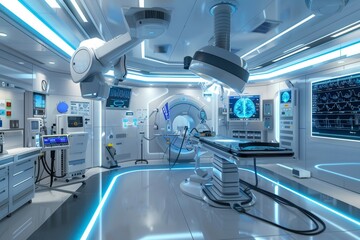 Futuristic Hospital Room with Advanced Medical Equipment and Robotic Assistance