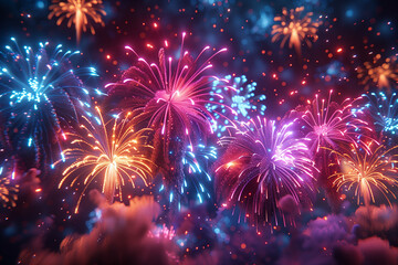 Breathtaking firework explodes in luminous shades of red white and blue symbolizing the American flag illuminating the Independence Day night sky 