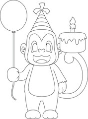 Monkey Birthday Cake Balloon Animal Vector Graphic Art Illustration