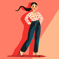 modern illustration vector, character image for social examples. beautiful woman in trendy clothes