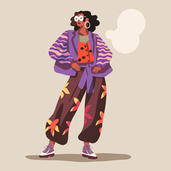 modern illustration vector, character image for social examples. beautiful woman in trendy clothes