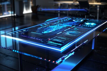 Futuristic Multi Touch Computing Table for Corporate Strategy and Data Analysis