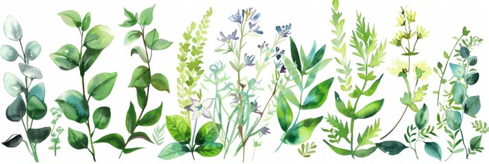 Watercolor Hand Painted Herbs and Spices on White Background for Cooking or Wellness Generative AI