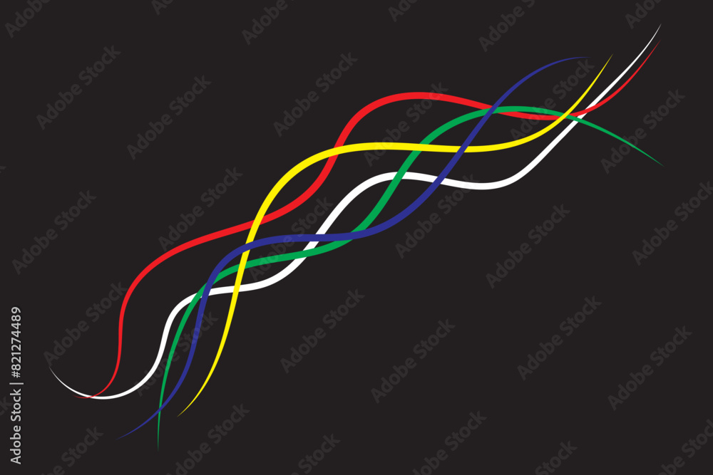 Poster abstract colorful wave background with olympics ring colors. abstract multicolored lines background.