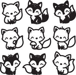 cute fox bundle vector
