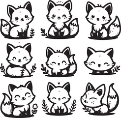 cute fox bundle vector
