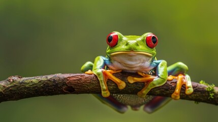 Fototapeta premium Red-Eyed Frog Sitting on Branch