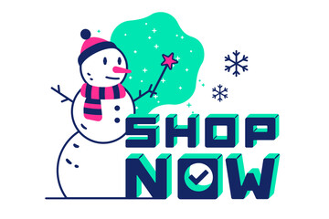 Shop now lettering and snowman