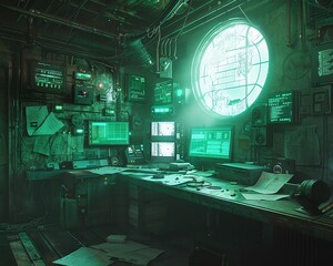 Low-angle shot of a rusted laboratory in a dystopian world
