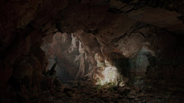 A cave filled with lots of rocks and dirt