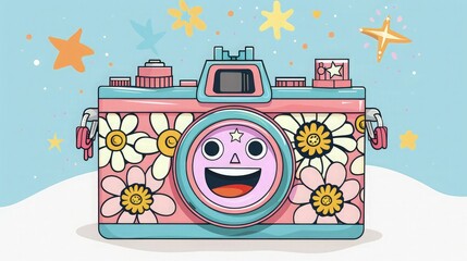 Obraz premium cartoon children camera with happy emoji 