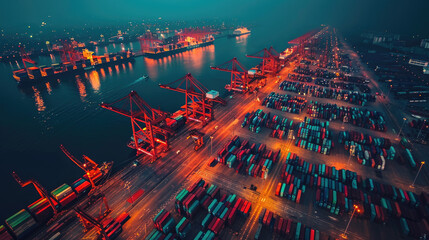 Aerial View of Cargo Ships at Port with Colorful Containers