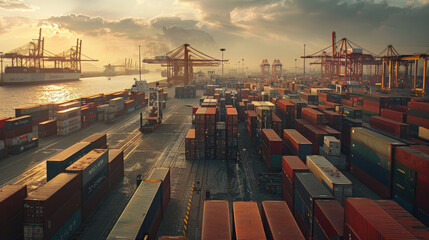 Aerial View of Cargo Ships at Port with Colorful Containers