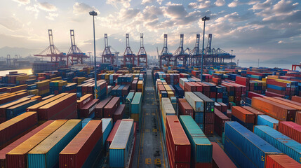 Aerial View of Cargo Ships at Port with Colorful Containers