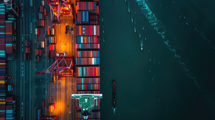 Aerial View of Cargo Ships at Port with Colorful Containers