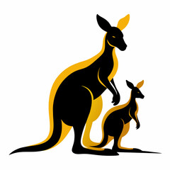 The silhouette of a Kangaroo and baby Kangaroo