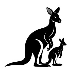 The silhouette of a Kangaroo and baby Kangaroo