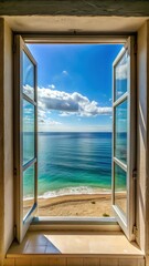 Open Window Facing Ocean View. Generative AI