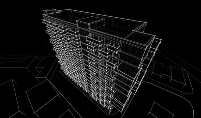 Modern architecture building 3d illustration