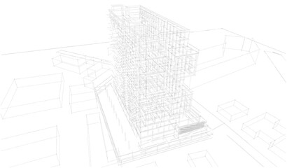 Modern architecture building 3d illustration