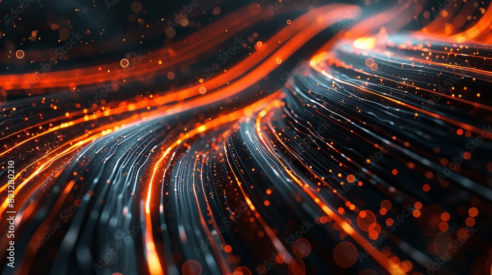 Poster Abstract image of fluid dynamics captured in a contemporary digital art style, featuring vivid neon lights and intricate patterns.
